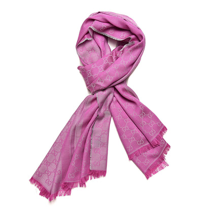 Gucci Wool Silk GG Monogram GGWeblong Fringe Scarf Shawl Zinc Pink 1 of 5