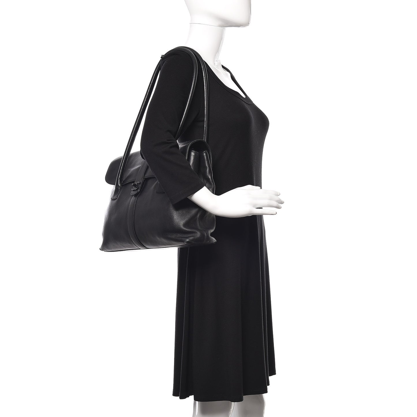 Calfskin Large Flap Tote Black