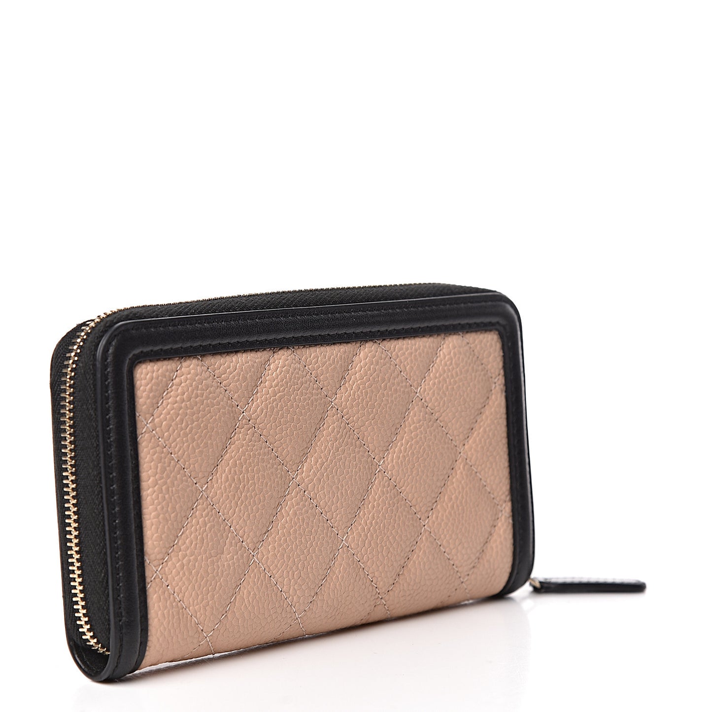 Caviar Quilted Small Filigree Zip Around Wallet Beige Black