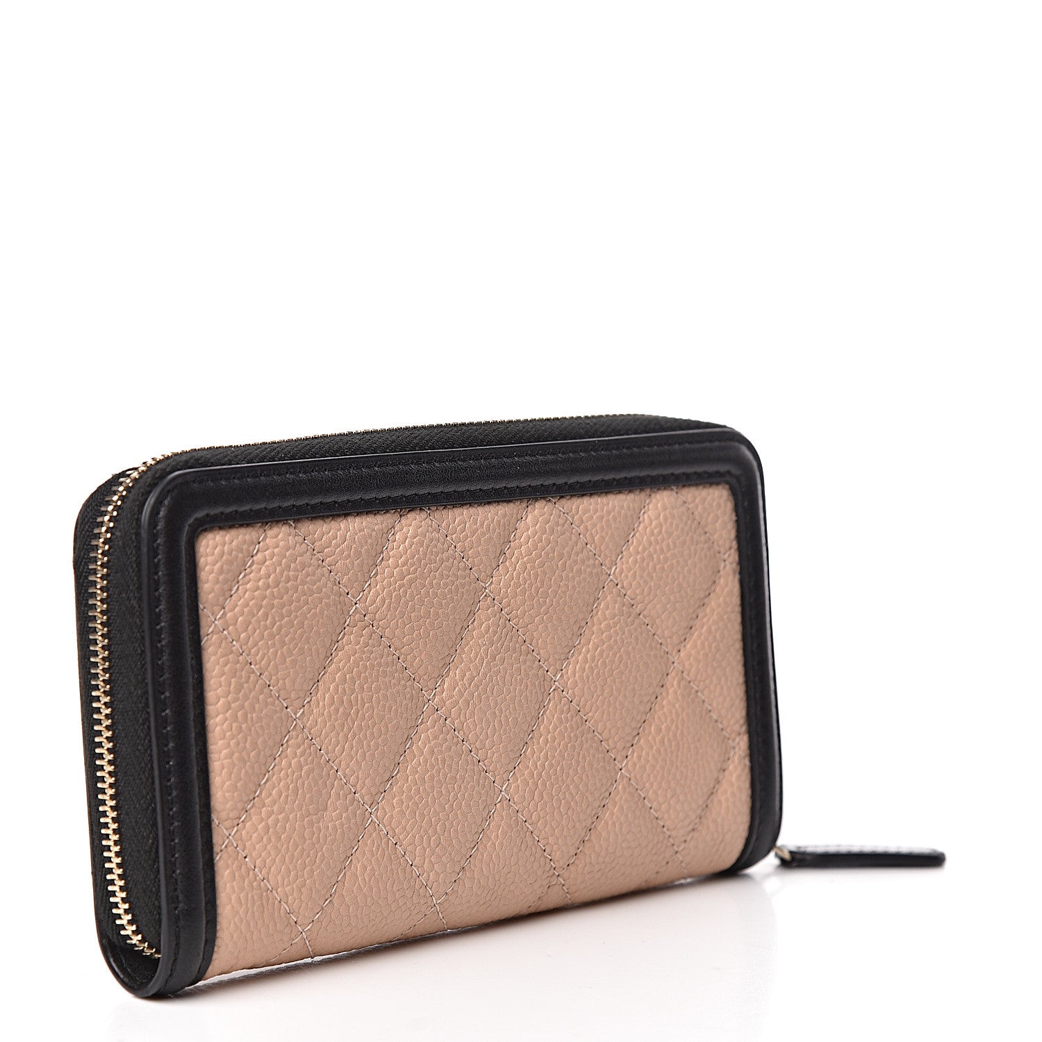 Chanel Caviar Quilted Small Filigree Zip Around Wallet Beige Black 3 of 9