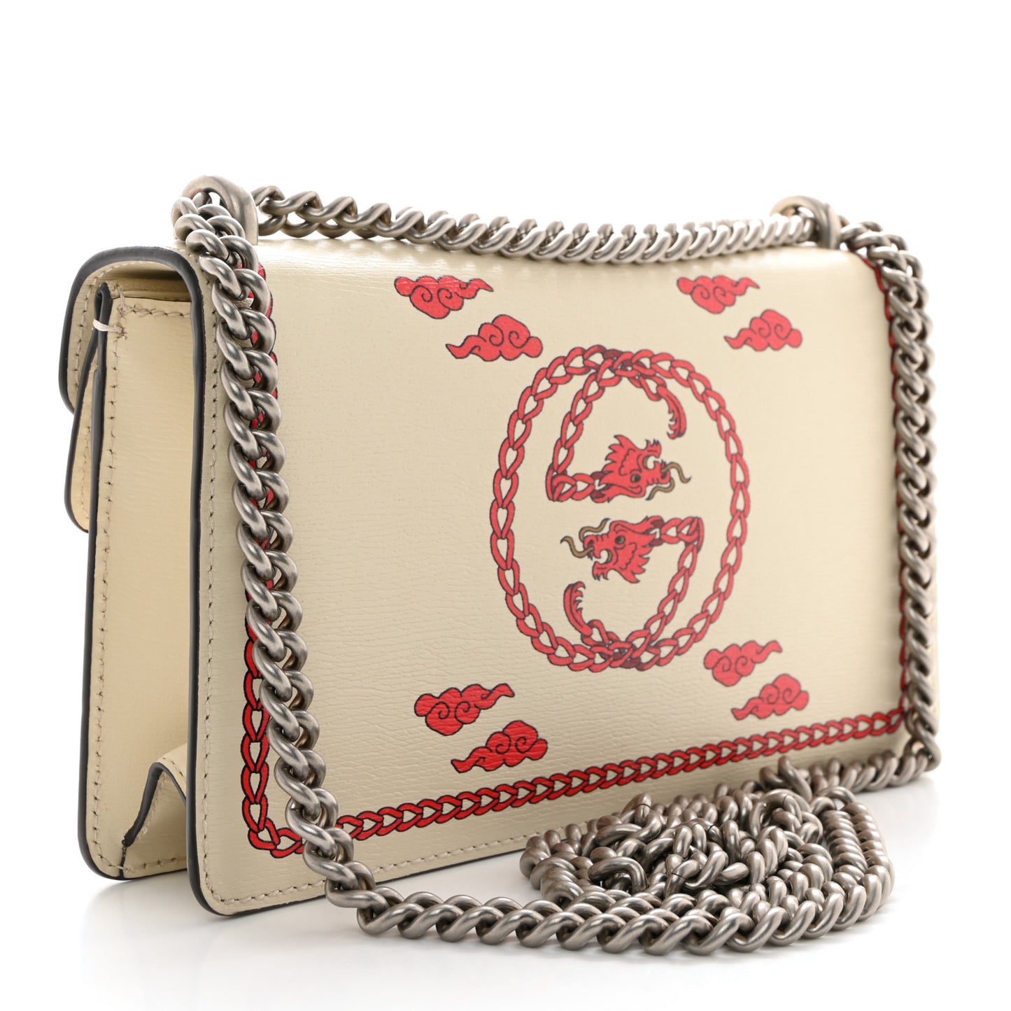 Textured Calfskin Lunar New Year Small Dionysus Shoulder Bag Mystic White Red