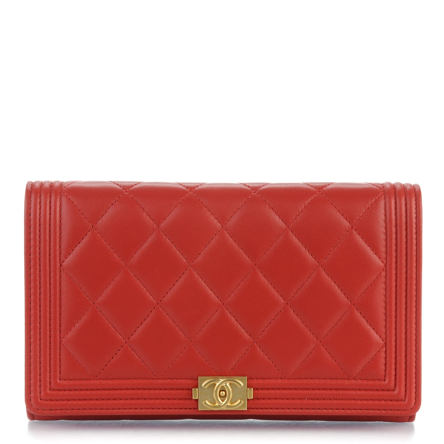 Chanel Lambskin Quilted Boy Wallet On Removable Chain WOC Red 1 of 8