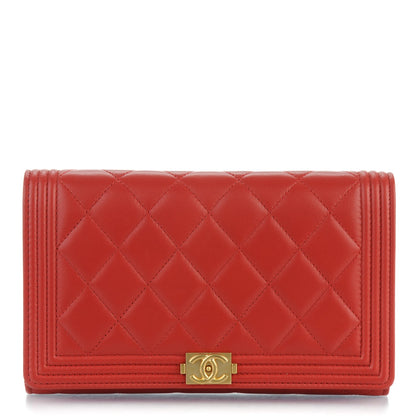 Chanel Lambskin Quilted Boy Wallet On Removable Chain WOC Red 1 of 8