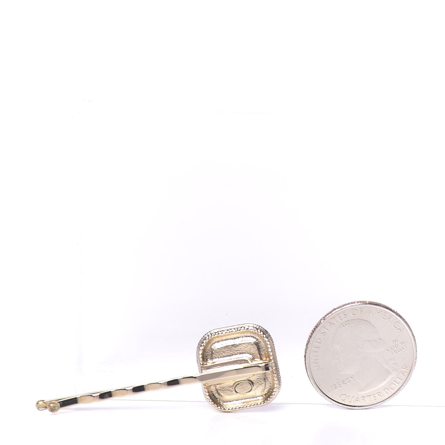 Chanel Metal Glass Strass CC Hair Clip Gold Pink 2 of 4