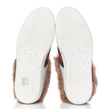 Gucci Calfskin Wool Web Bee Embroidered Mens Ace Sneakers 8 White 7 of 10