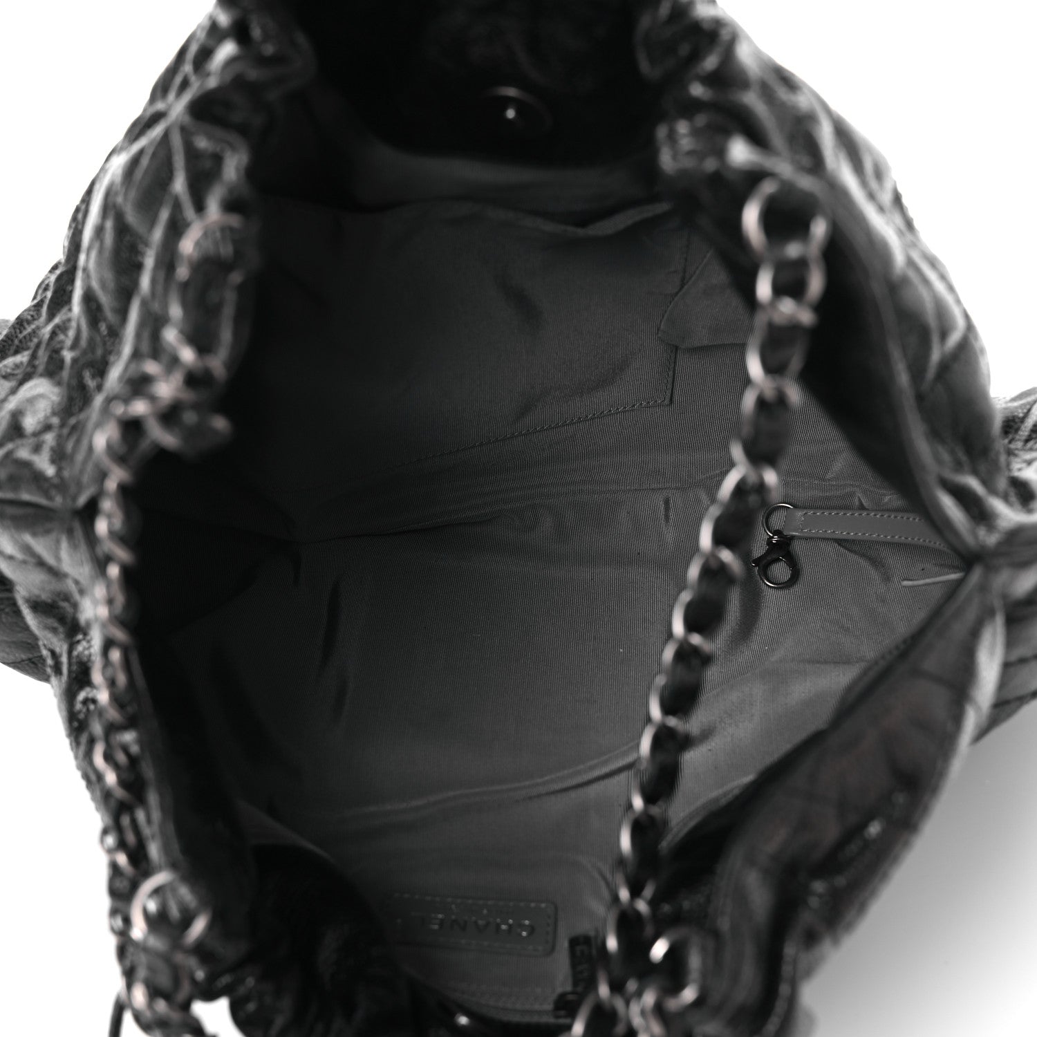 Chanel Crumpled Grained Calfskin Quilted Medium Elastic Tote Black 5 of 10