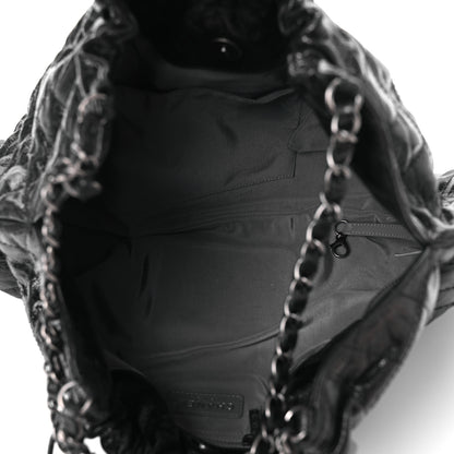Chanel Crumpled Grained Calfskin Quilted Medium Elastic Tote Black 5 of 10