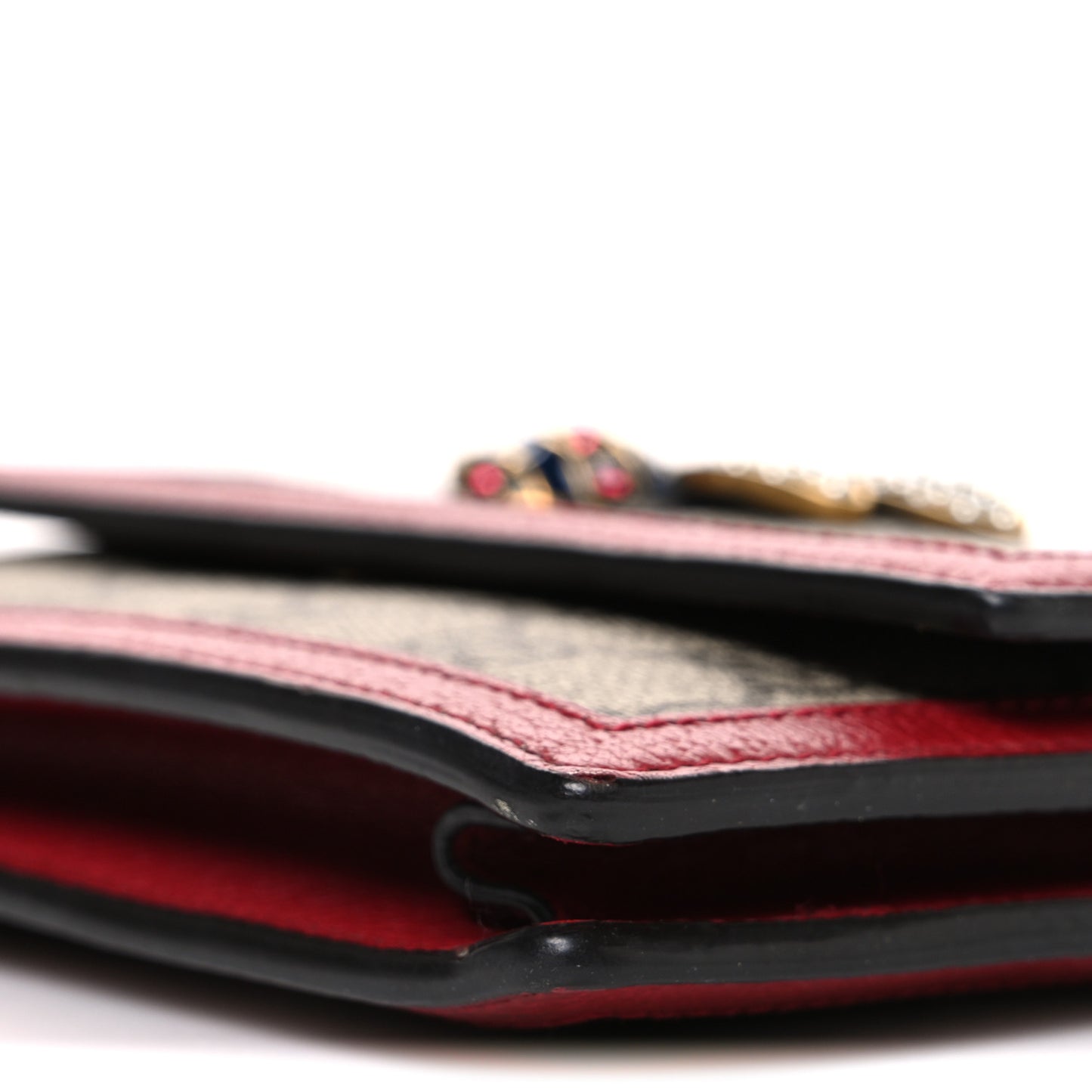 GG Supreme Monogram Web Queen Margaret Chain Wallet Red