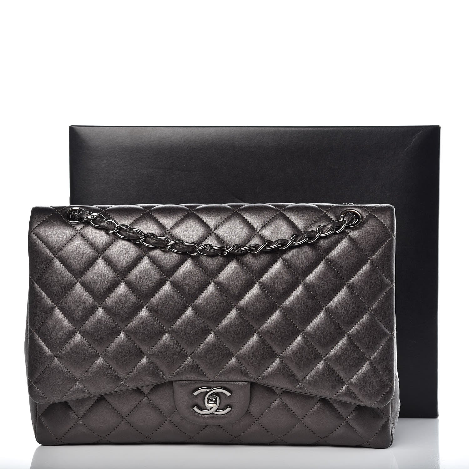 Chanel Lambskin Maxi Single Flap Flap Dark Grey 18 of 18