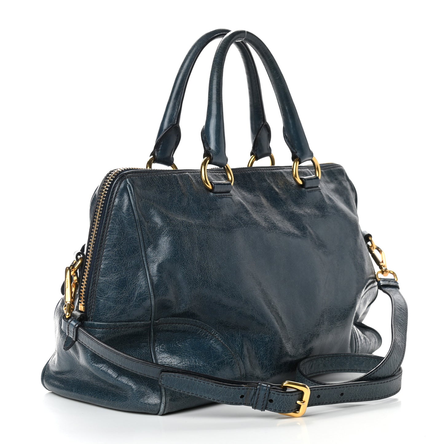 Vitello Shine Shopping Satchel Denim