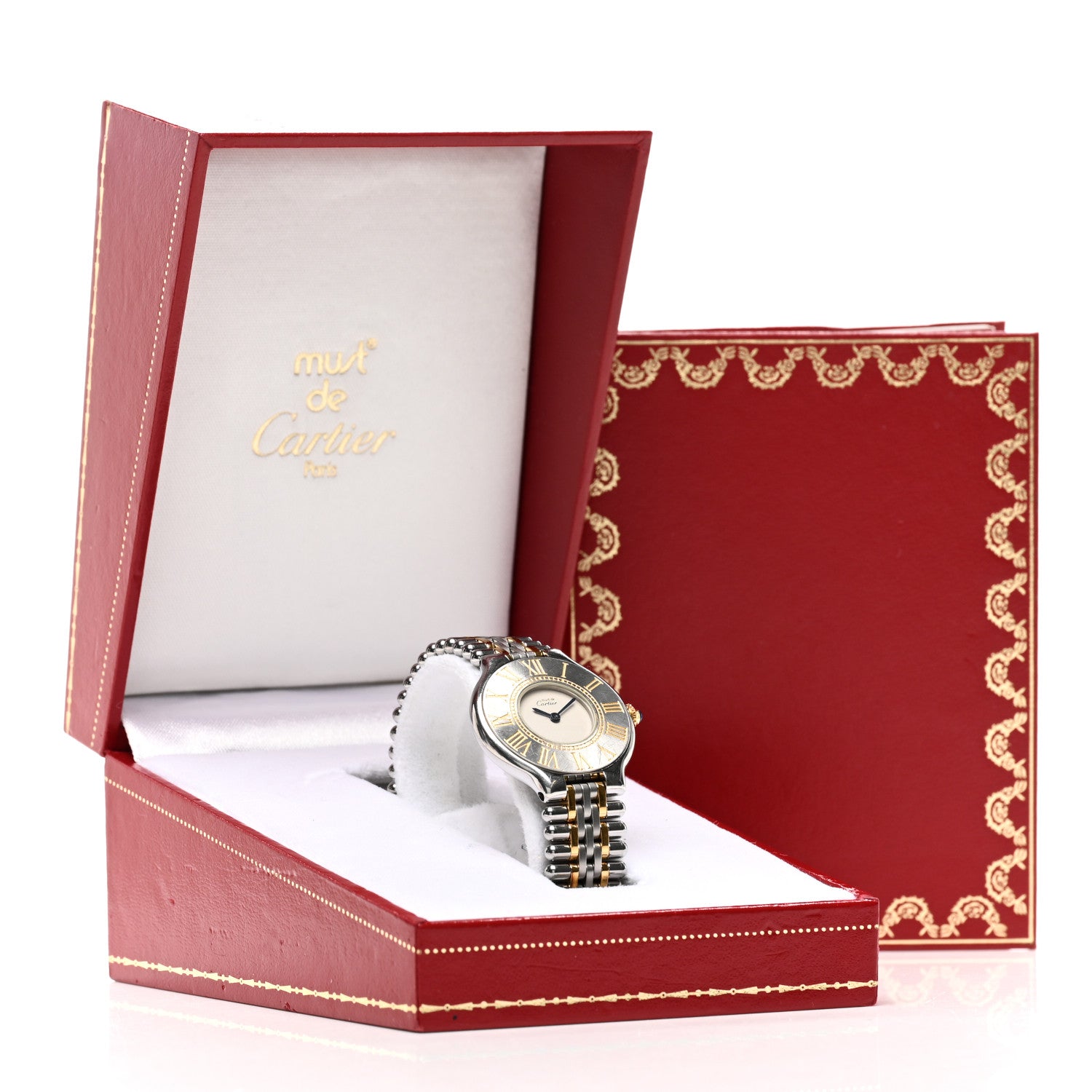 Cartier Stainless Steel 18K Yellow Gold 28mm Must De 21 Bullet Link Quartz Watch 5 of 5