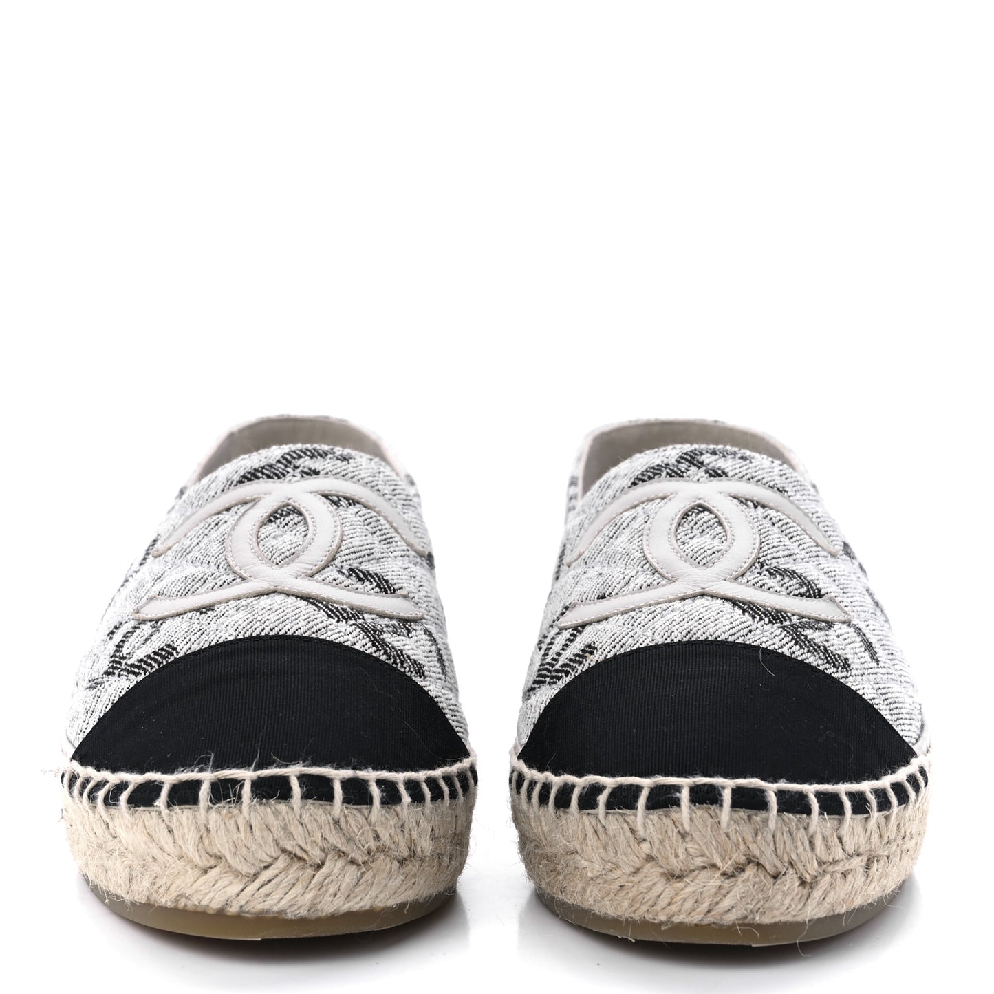 Cotton Jacquard Grosgrain CC Print Espadrilles 37 Grey Black