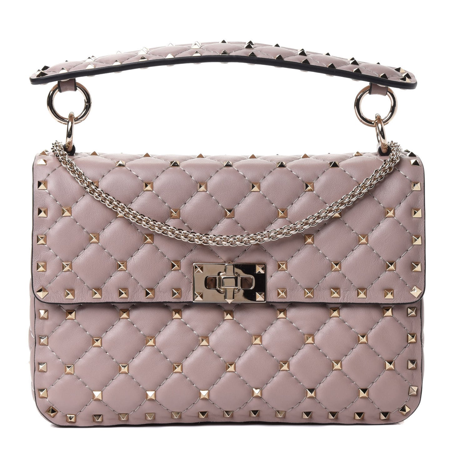 Lambskin Medium Rockstud Spike Shoulder Bag Poudre