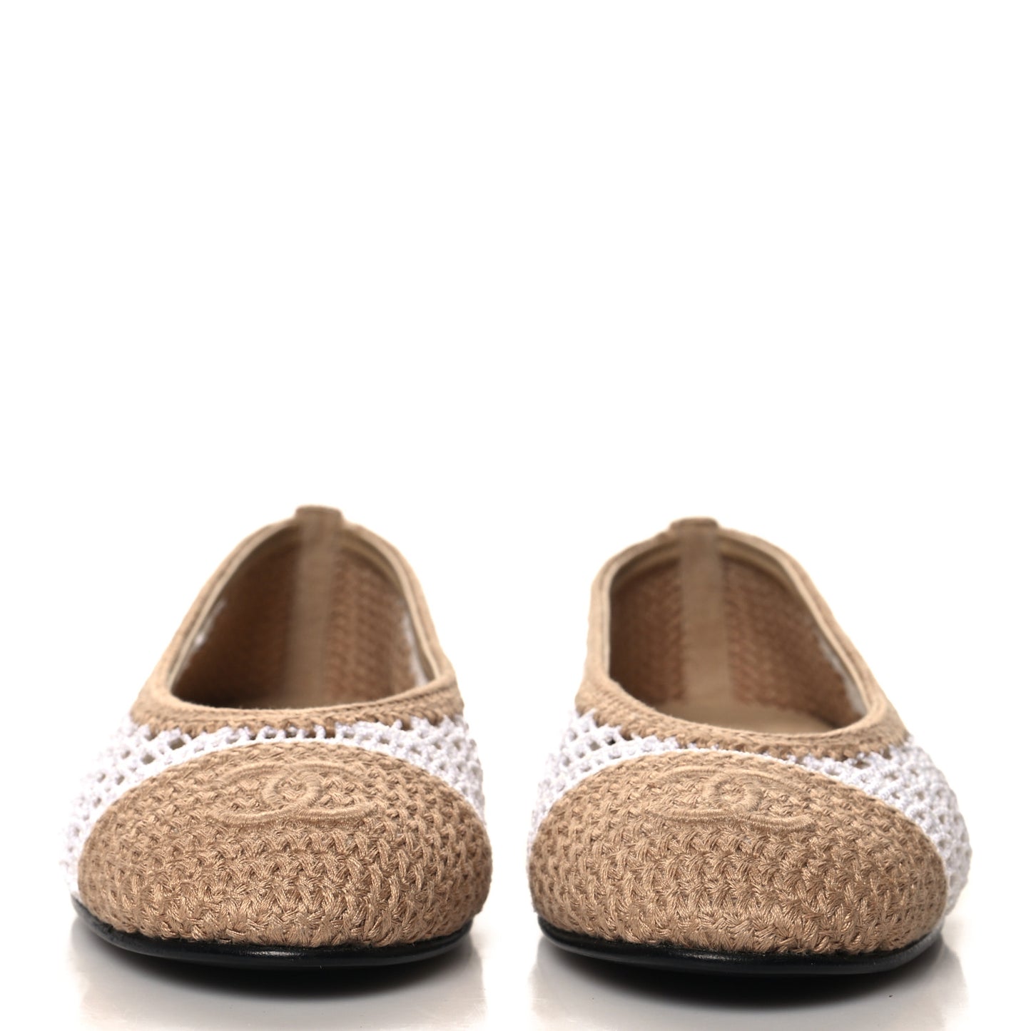 Raffia Cap Toe Ballerina Flats 37 Beige White