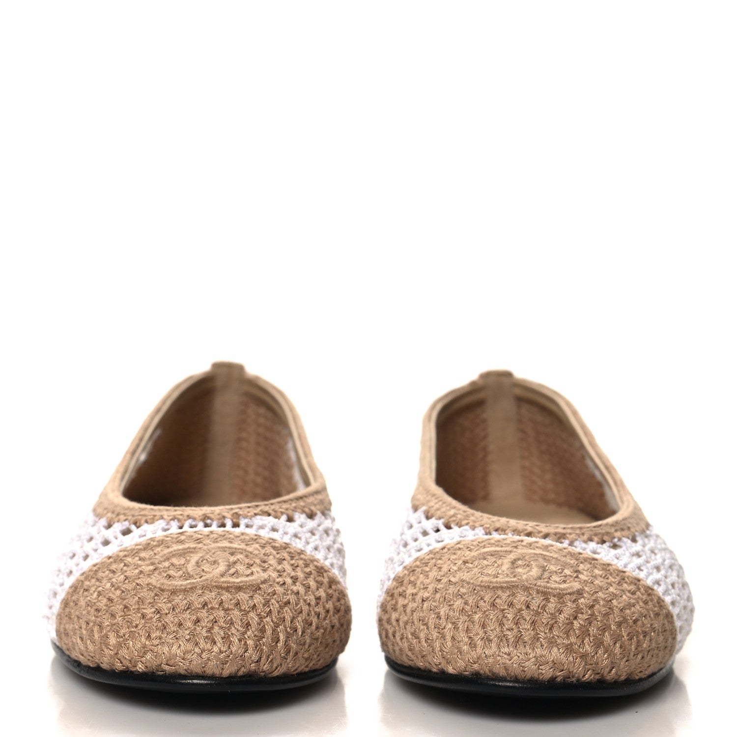 Chanel Raffia Cap Toe Ballerina Flats 37 Beige White 3 of 9