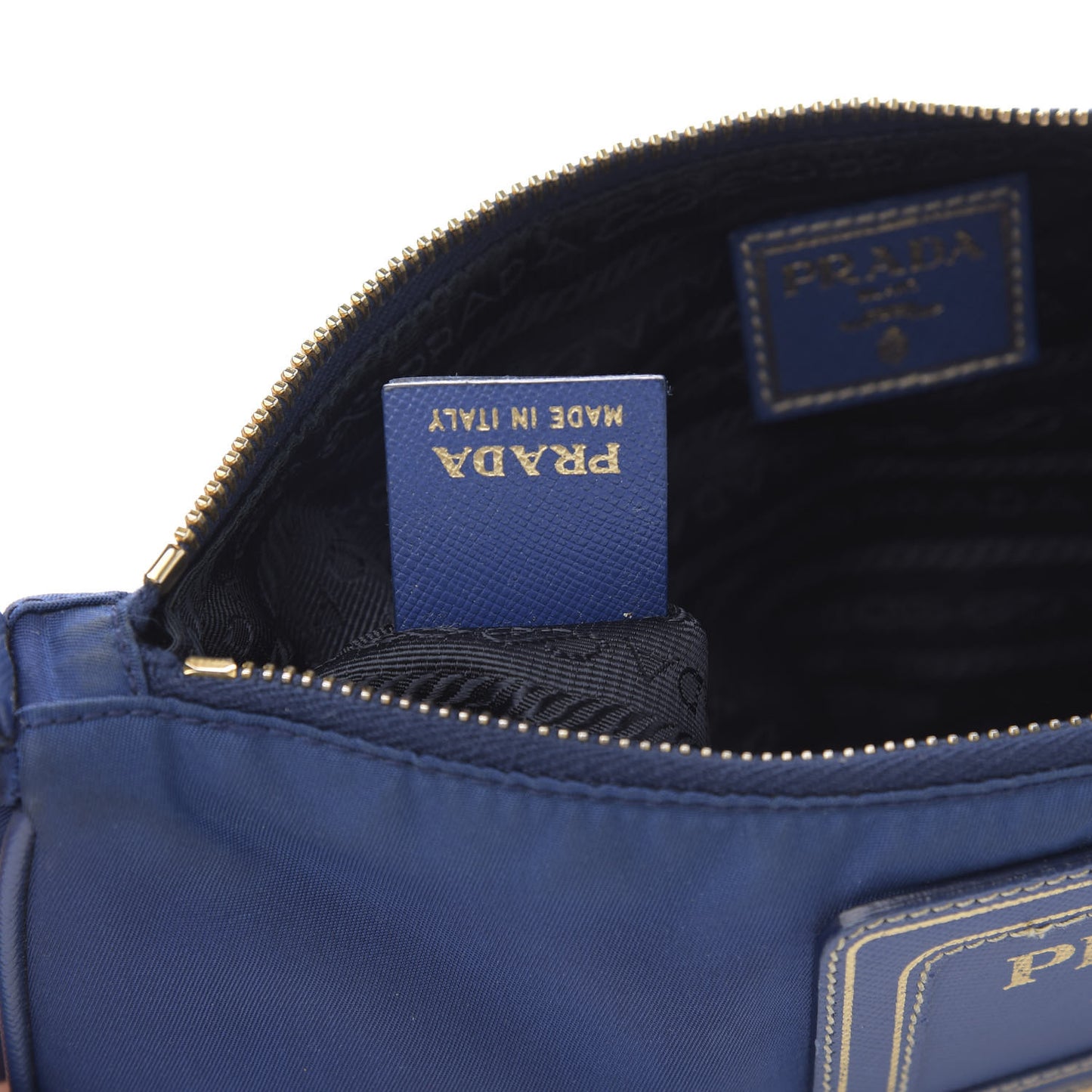 Tessuto Nylon Saffiano Pochette Bag Bluette