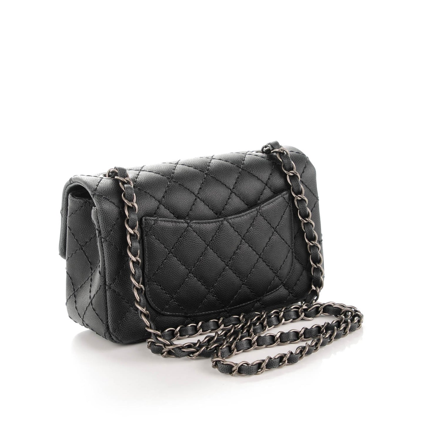Washed Caviar Quilted Mini Rectangular Flap Charcoal