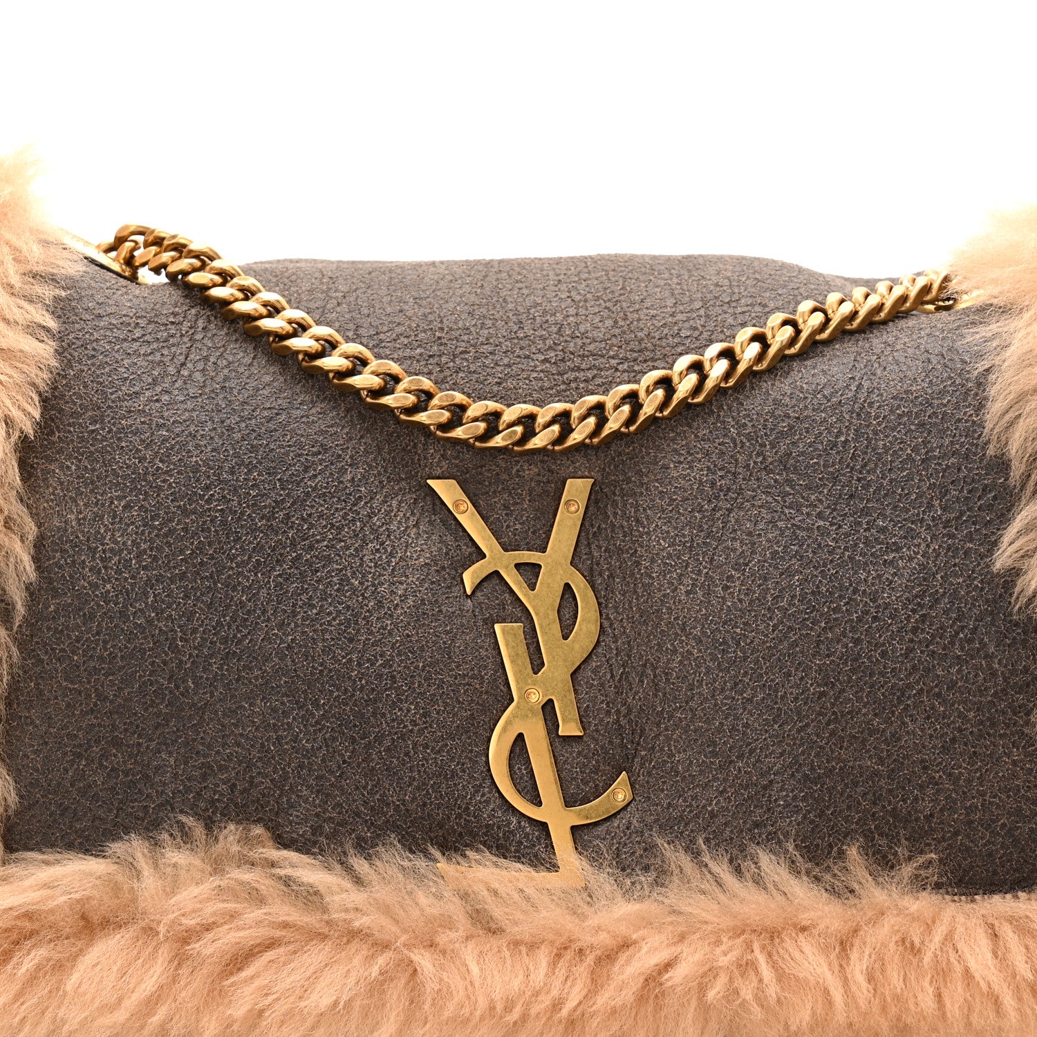 Saint Laurent Shearling Calfskin Small Reversible Monogram Kate Satchel Ecru Dark Brown 13 of 17