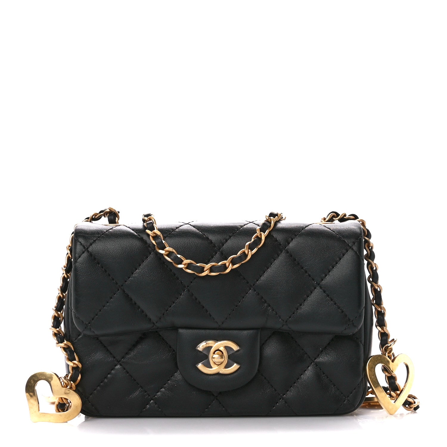 Chanel Lambskin Quilted Mini Heart Charms Flap Black 1 of 12