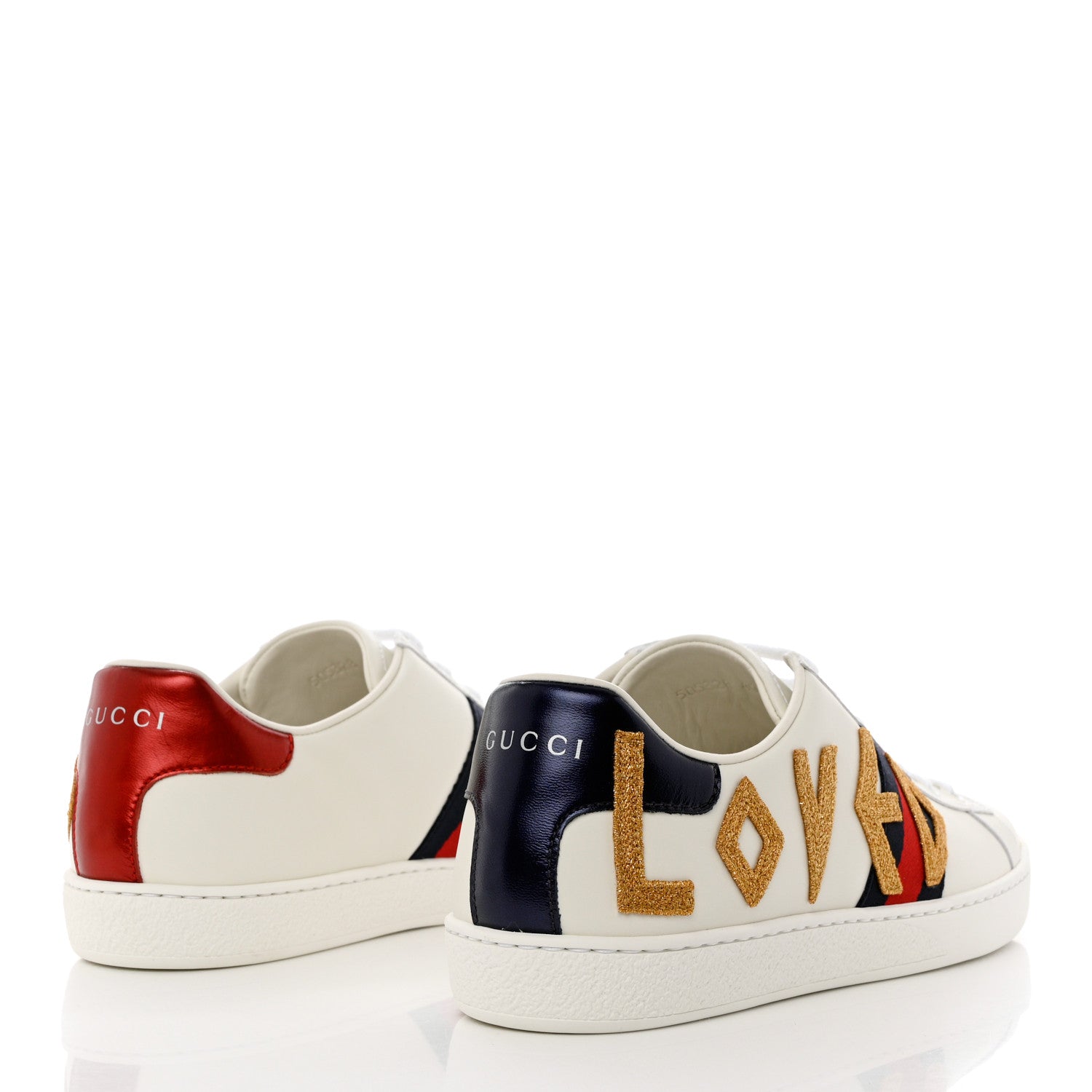 Gucci Calfskin Nappa Web LOVED Embroidered Womens Ace Sneakers 40 White Red Flame Notte 4 of 9
