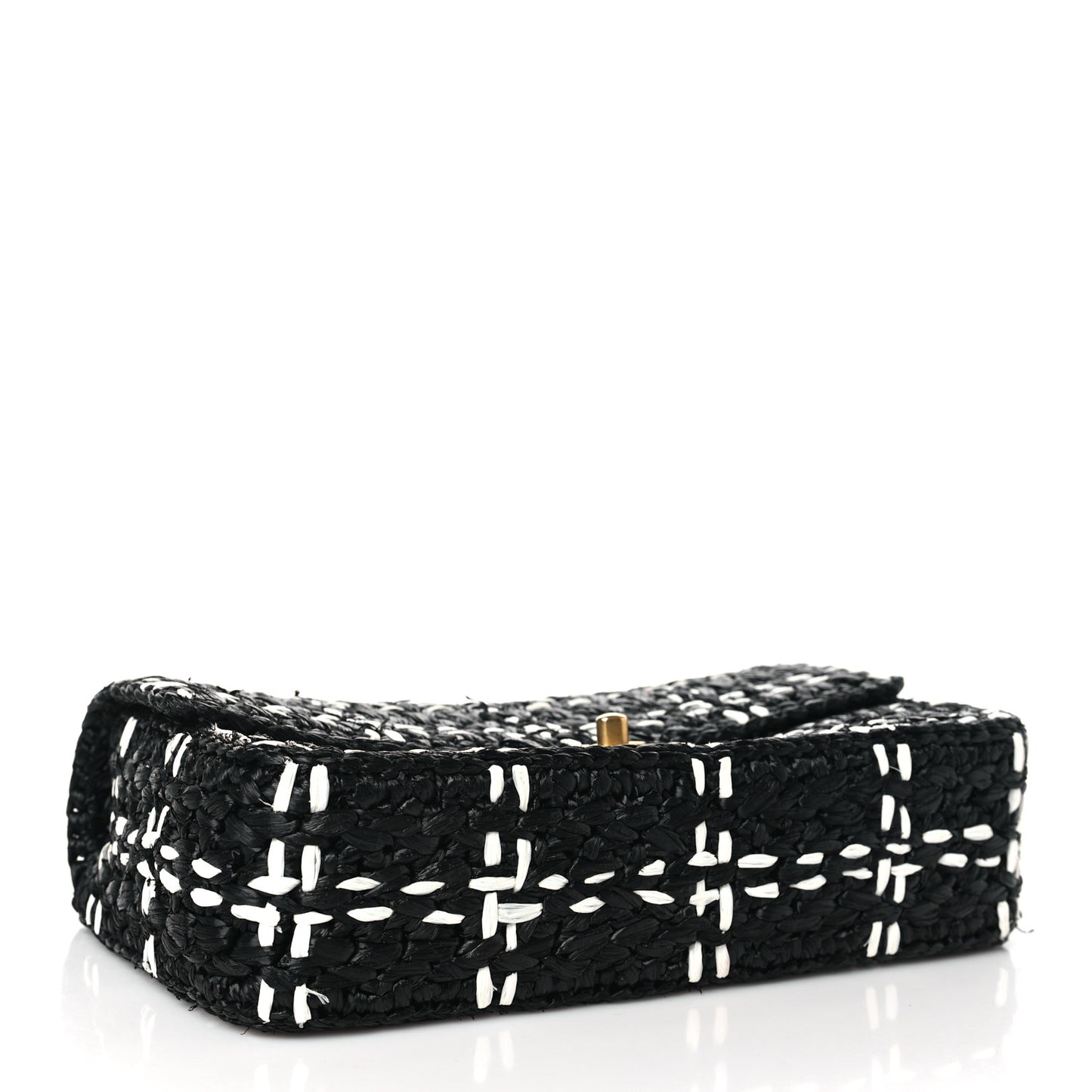 Raffia Effect Medium Tweedy Flap Bag Black White