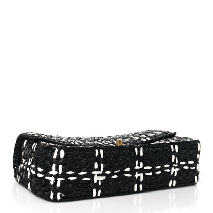 Chanel Raffia Effect Medium Tweedy Flap Bag Black White 4 of 14