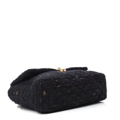 Chanel Tweed Quilted Large Chanel 19 Flap Black Navy Gold 4 of 10