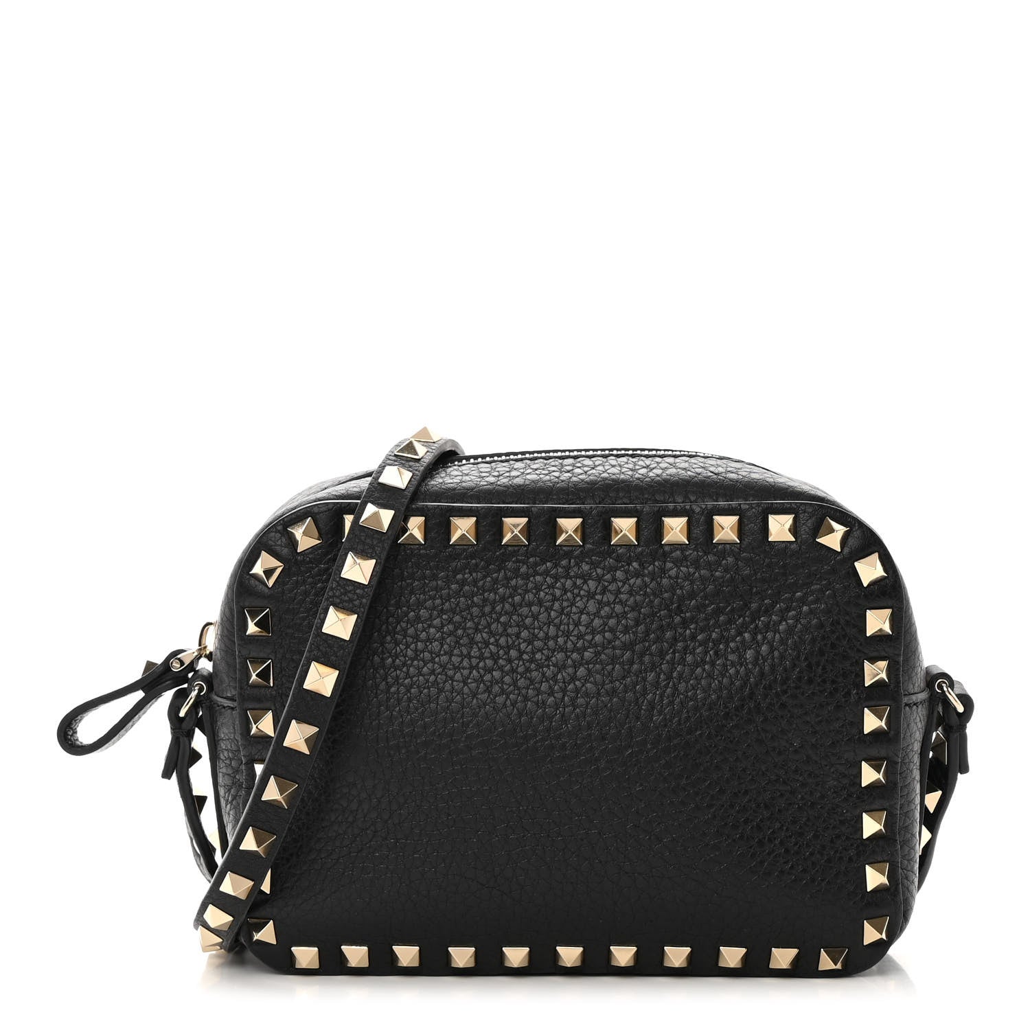 Valentino Garavani Pebbled Calfskin Rockstud Camera Crossbody Bag Black 1 of 10