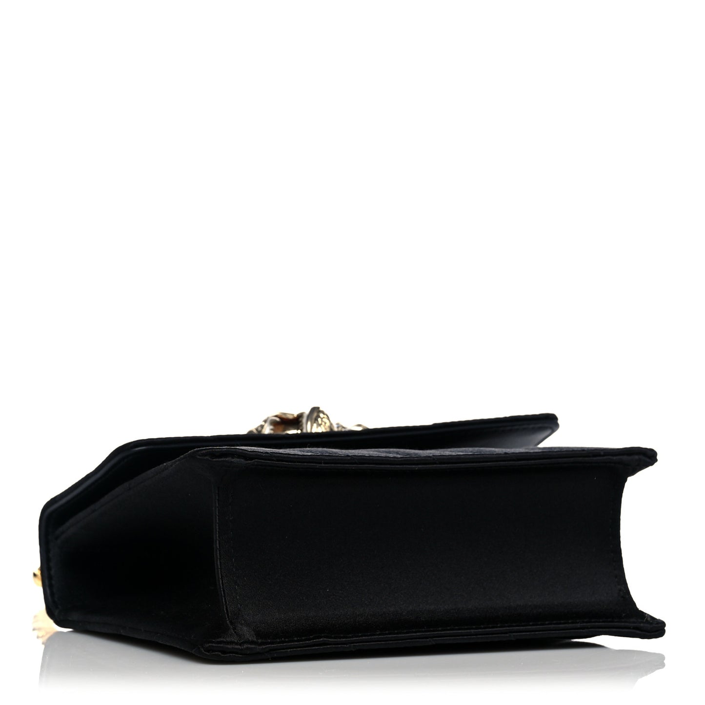 Satin Quilted Rajah Broadway Ring Top Handle Bag Black