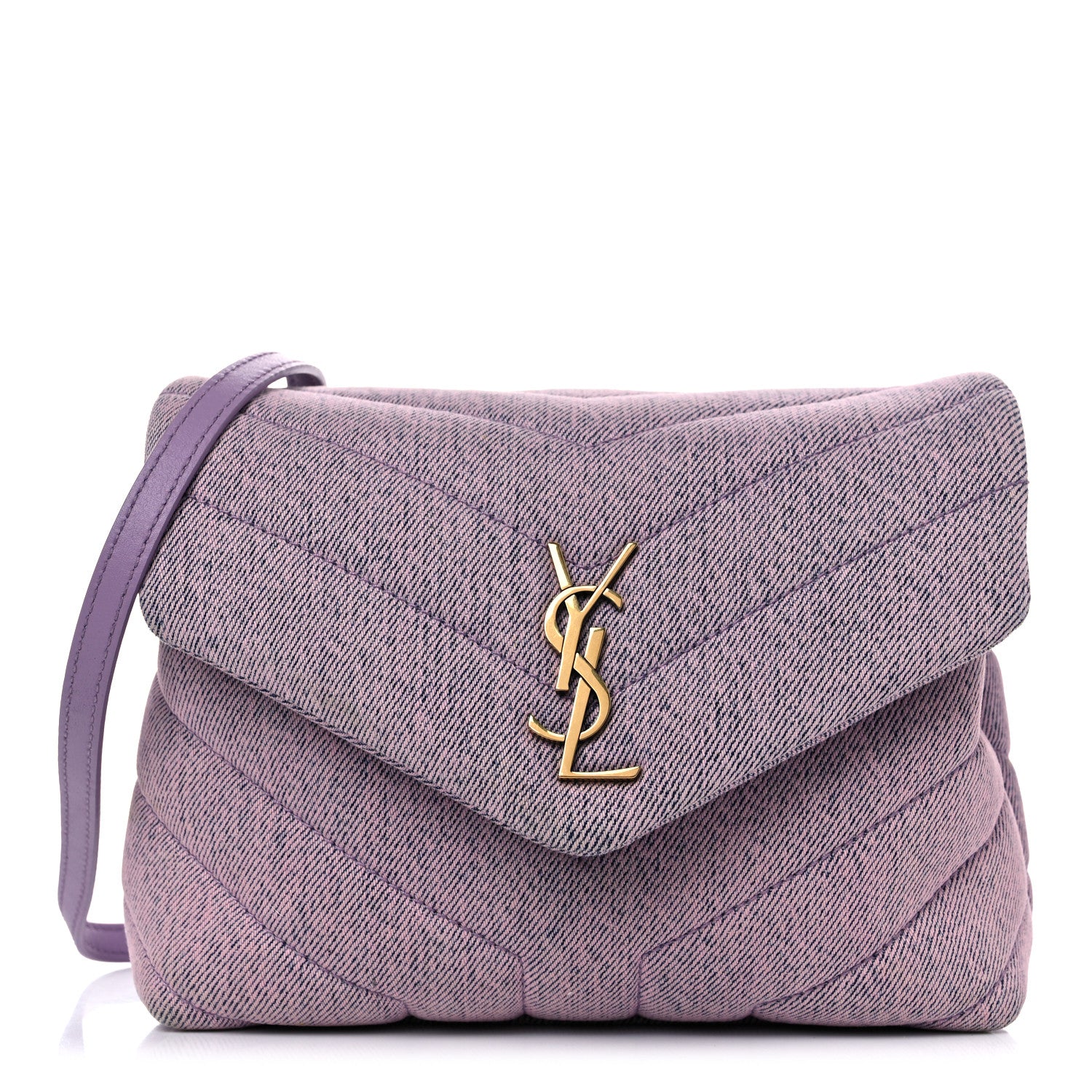 Saint Laurent Denim Y Quilted Monogram Toy Loulou Crossbody Bag Bleached Lilac 1 of 13