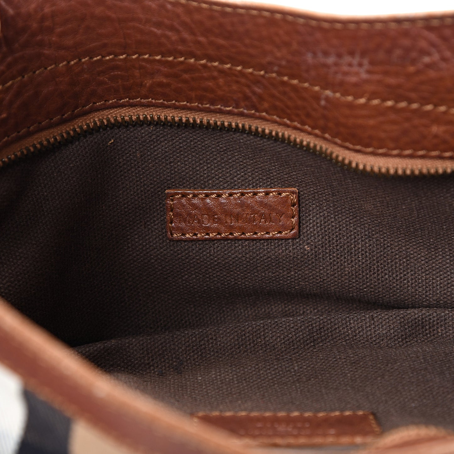 Calfskin House Check Woven Shoulder Bag Tan