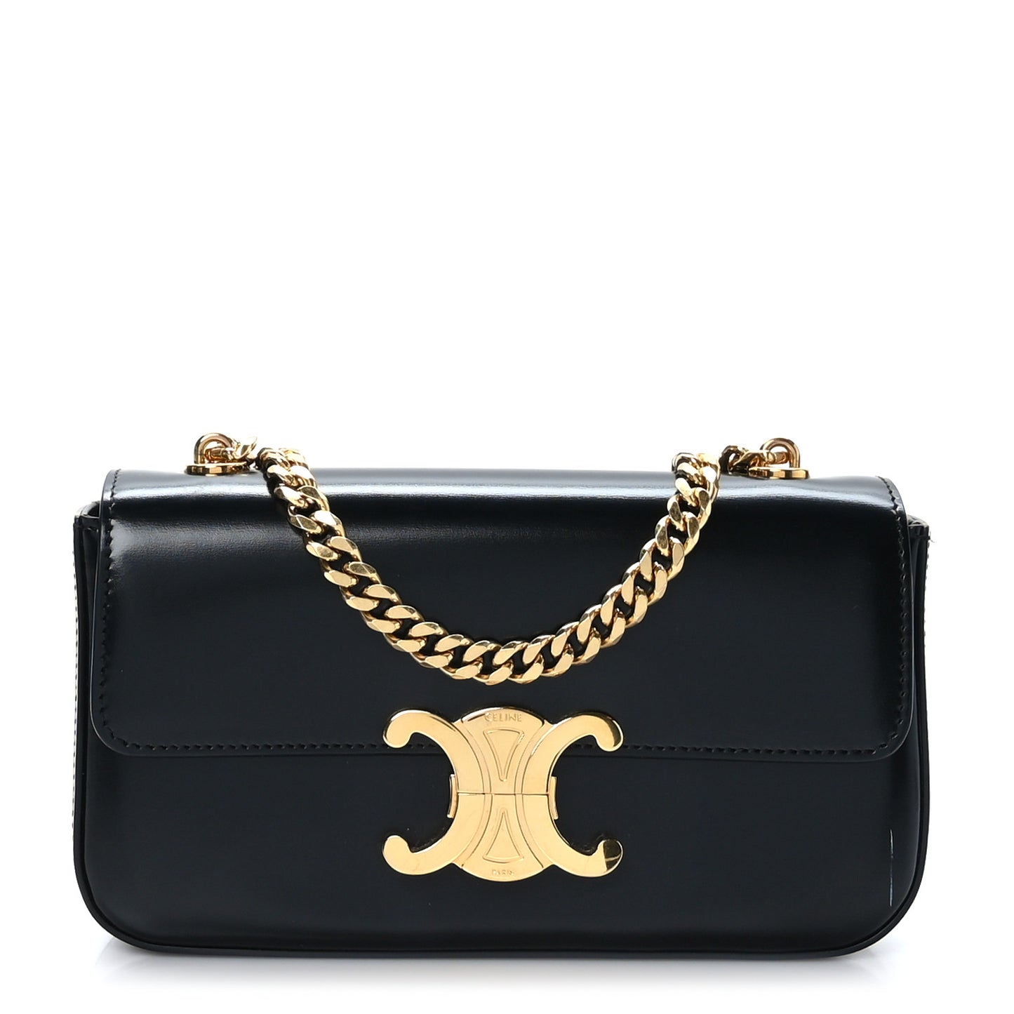 Shiny Calfskin Triomphe Chain Shoulder Bag Black