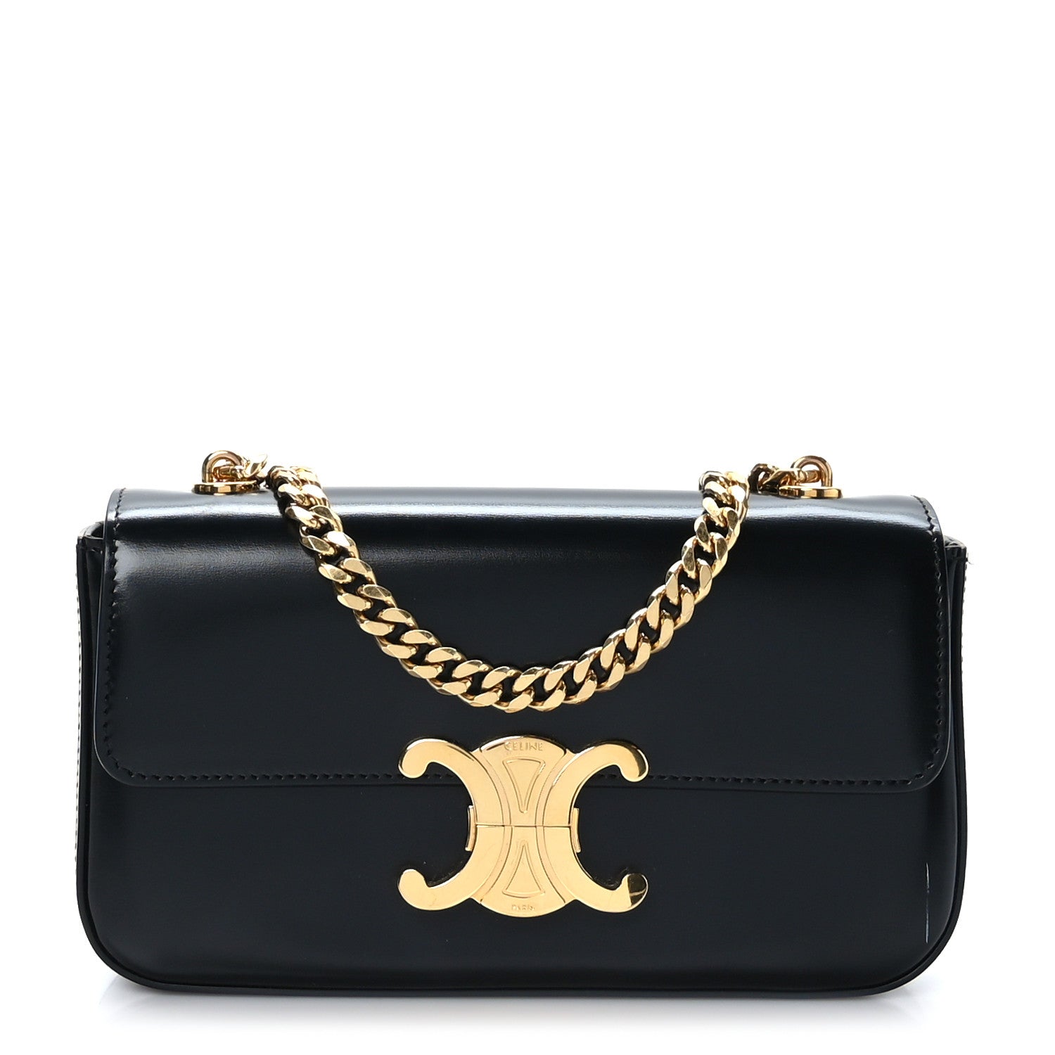 Celine Shiny Calfskin Triomphe Chain Shoulder Bag Black 1 of 12