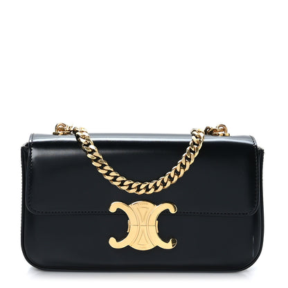 Celine Shiny Calfskin Triomphe Chain Shoulder Bag Black 1 of 12
