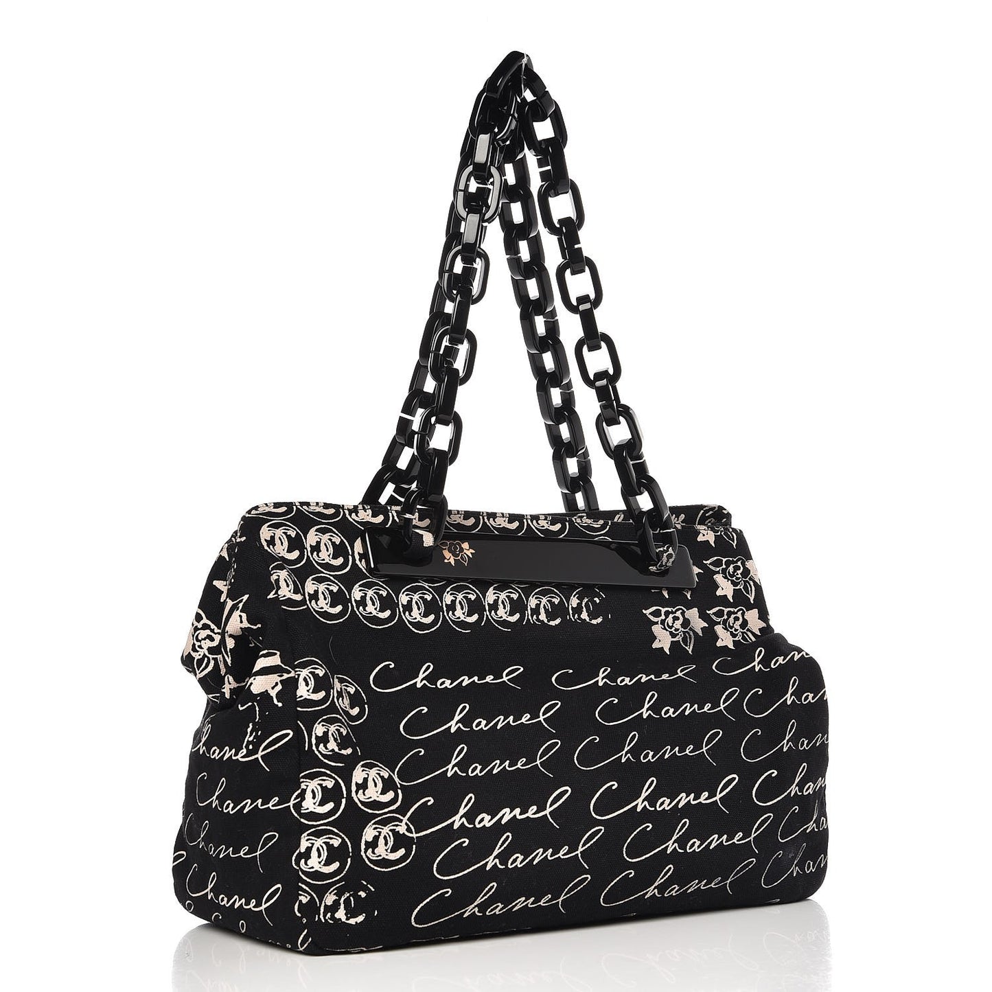 Canvas Camellia Flower Tote Black