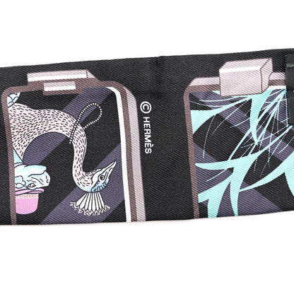 Hermes Silk Story Twilly Black Rose Gris 4 of 4