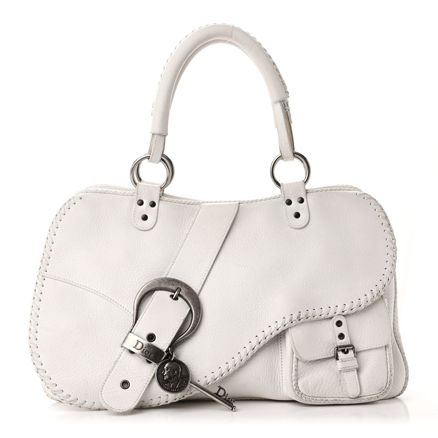 Christian Dior Calfskin Braided Gaucho Double Saddle Bag White 1 of 16