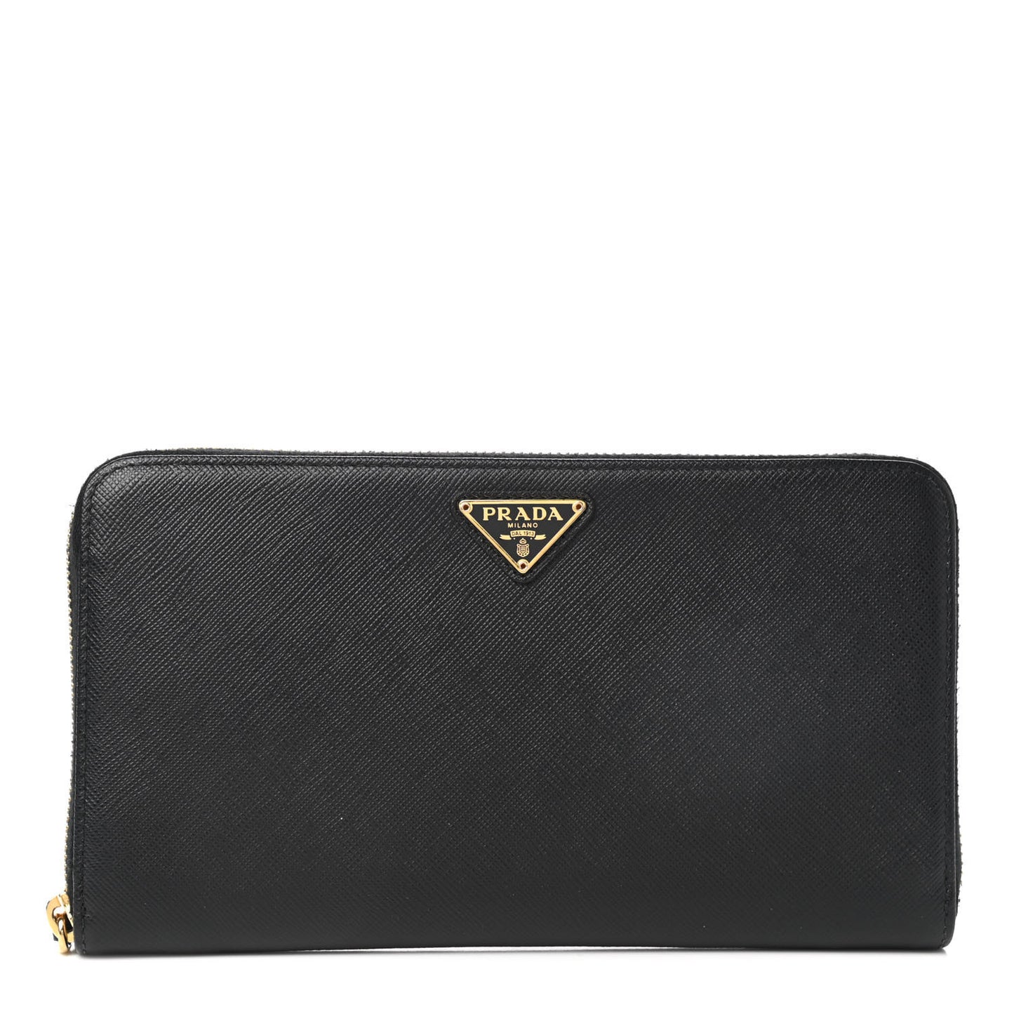 Saffiano Metal Large Zip Around Travel Wallet Black