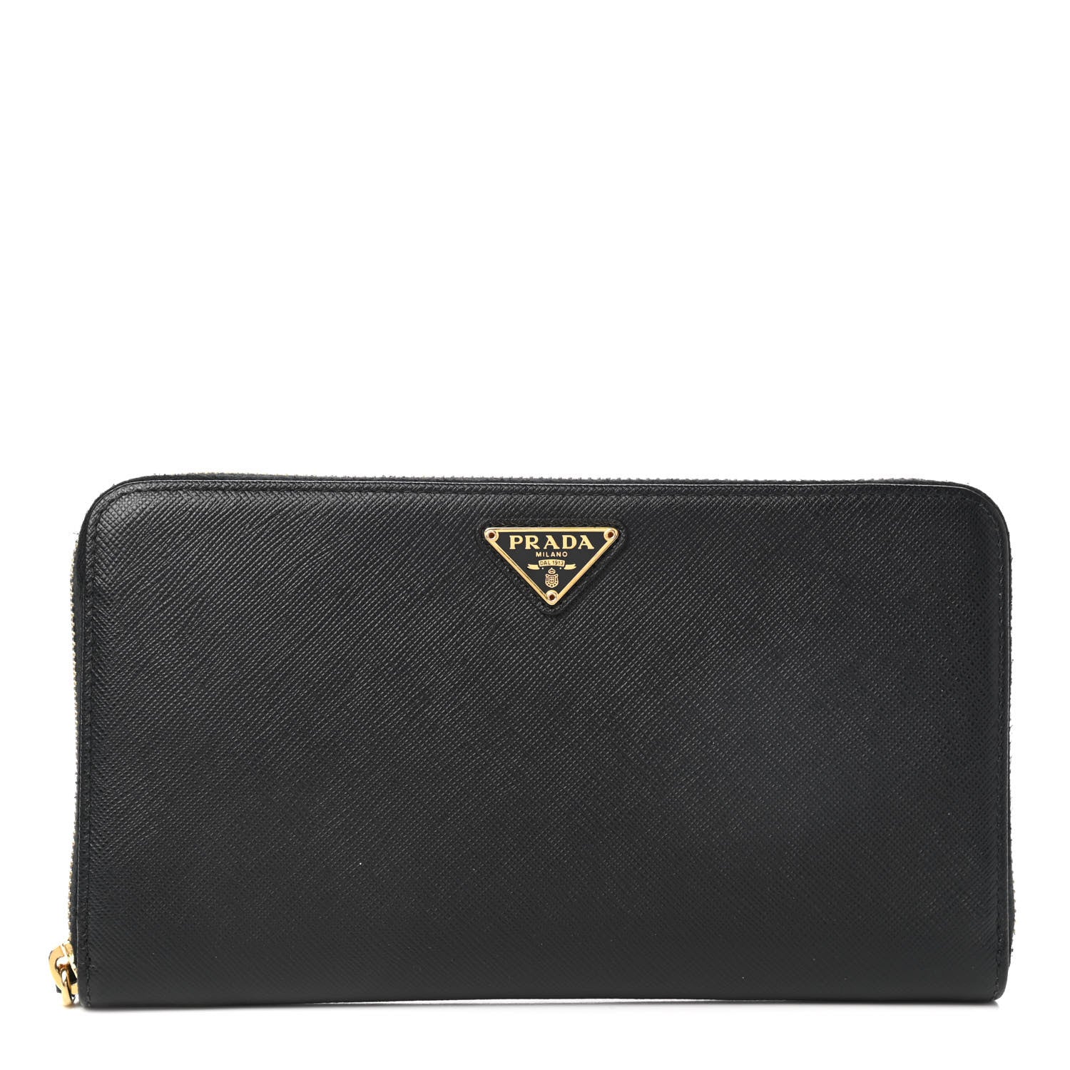 Prada Saffiano Metal Large Zip Around Travel Wallet Black 1 of 7