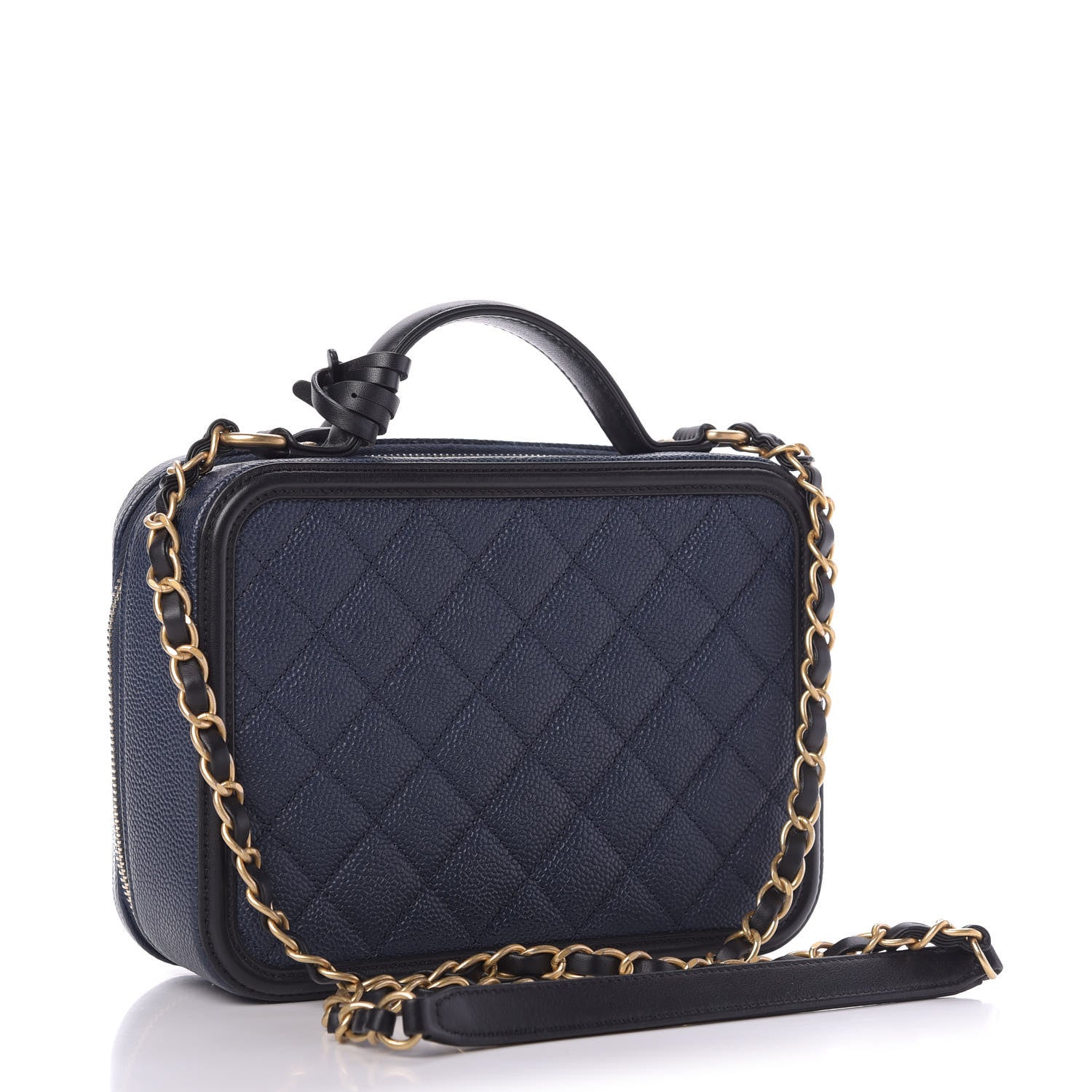 Chanel Caviar Quilted Medium CC Filigree Vanity Case Navy Black 3 of 10