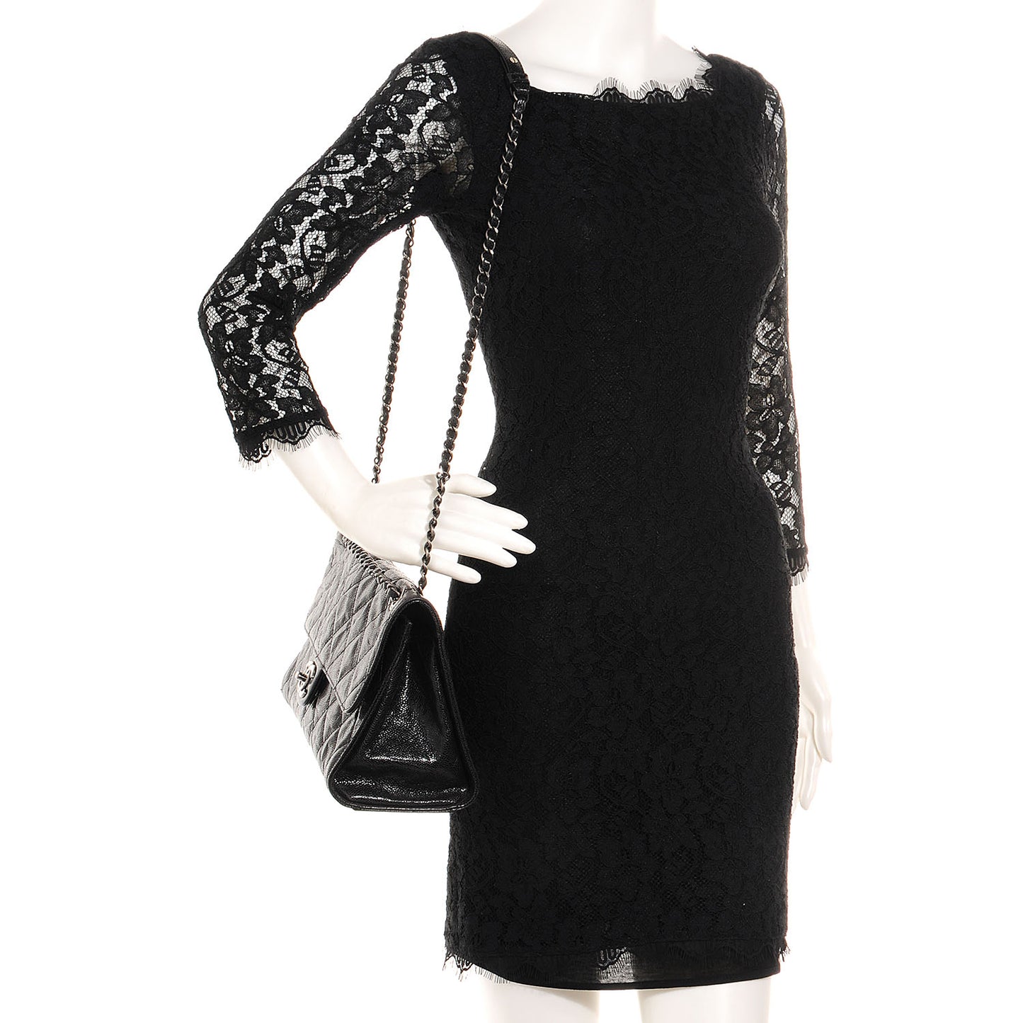 Crumpled Grained Calfskin CC Crave Jumbo Flap Black