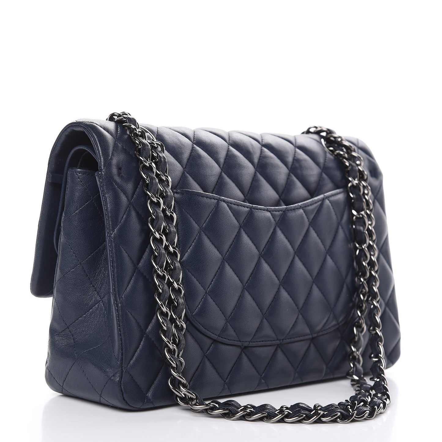 Lambskin Quilted Medium Double Flap Navy
