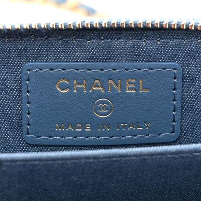 Chanel Denim Quilted CC Pearl Crush Zip Card Holder On Chain Blue 8 of 11