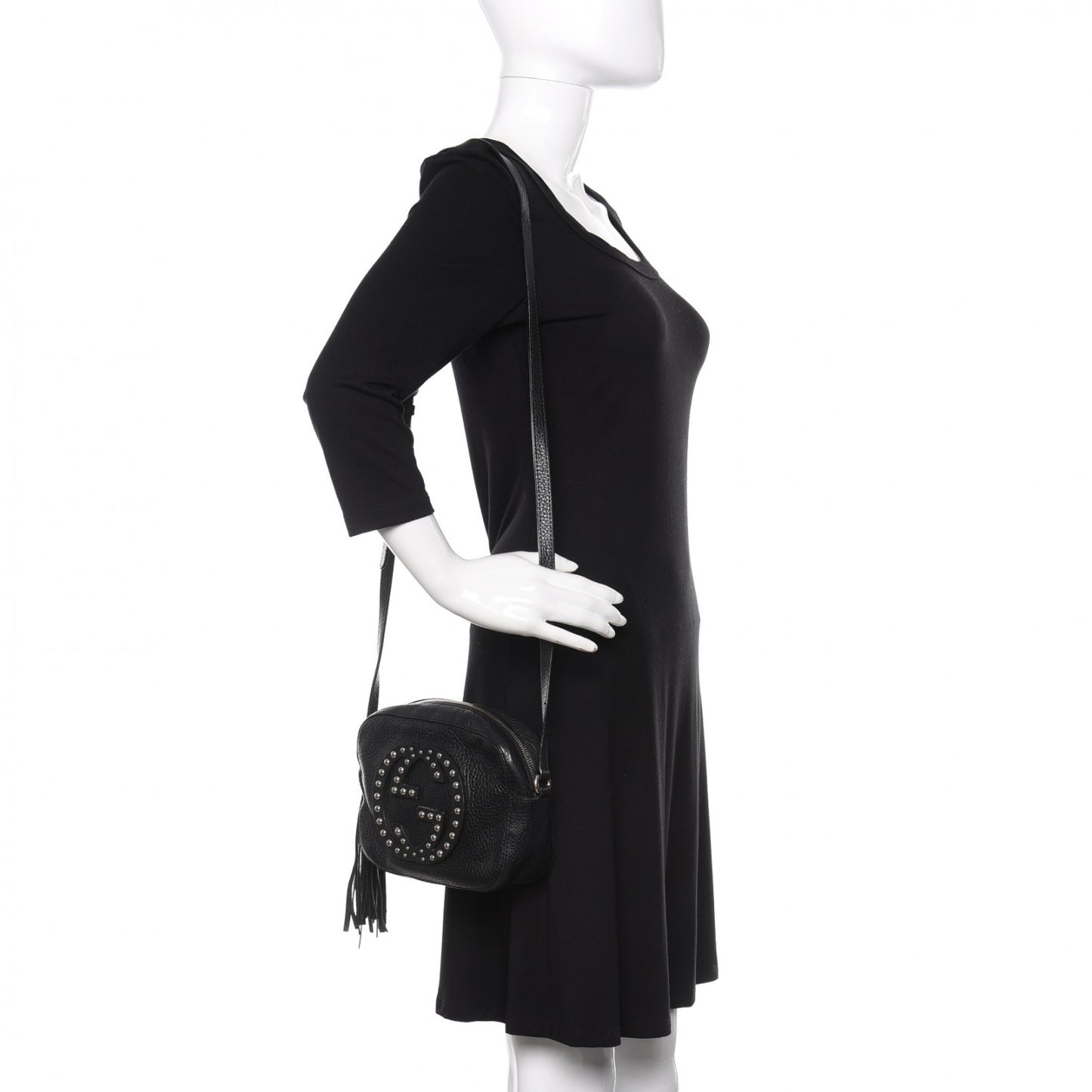 Pebbled Calfskin Studded Small Soho Disco Bag Black