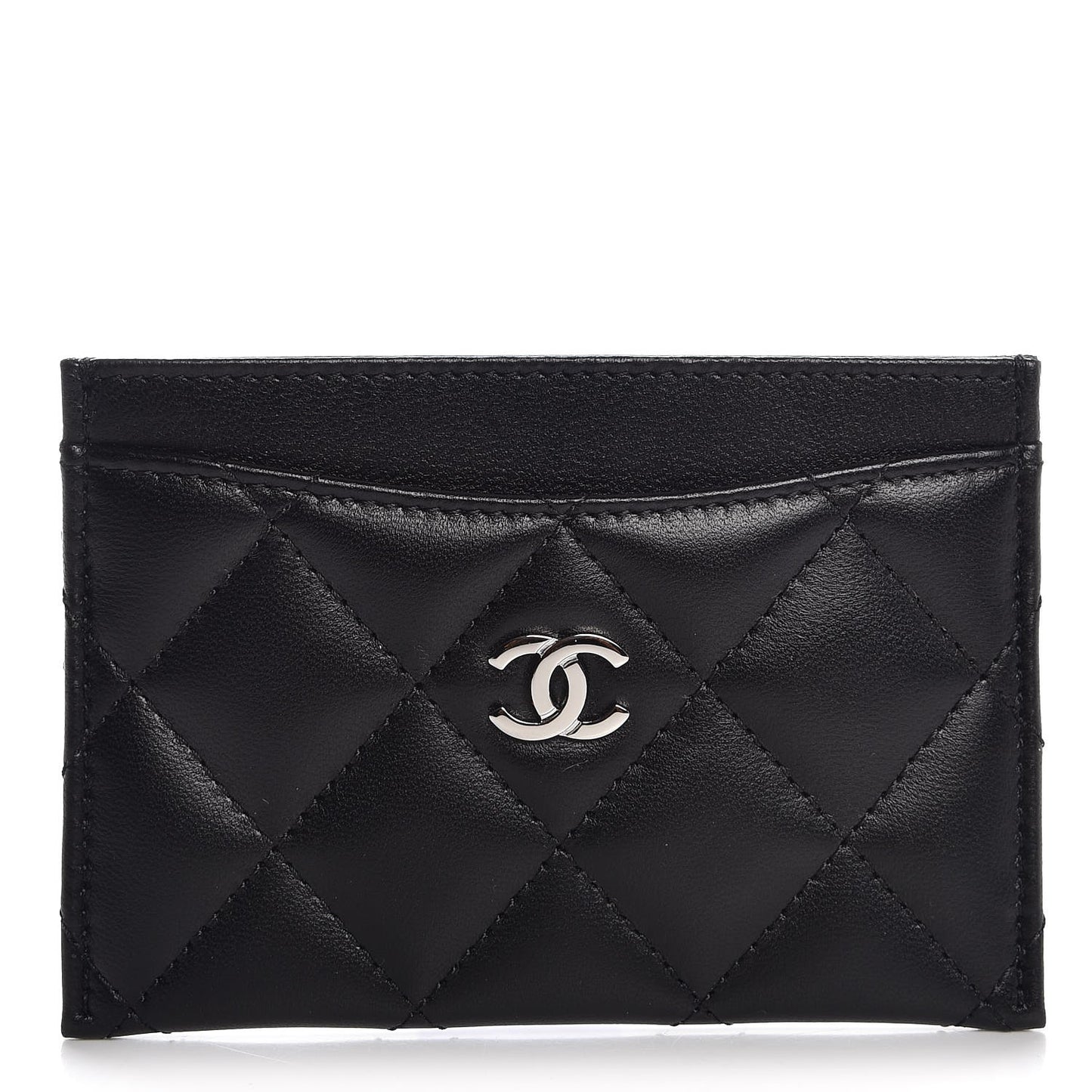 Lambskin Quilted Card Holder Black