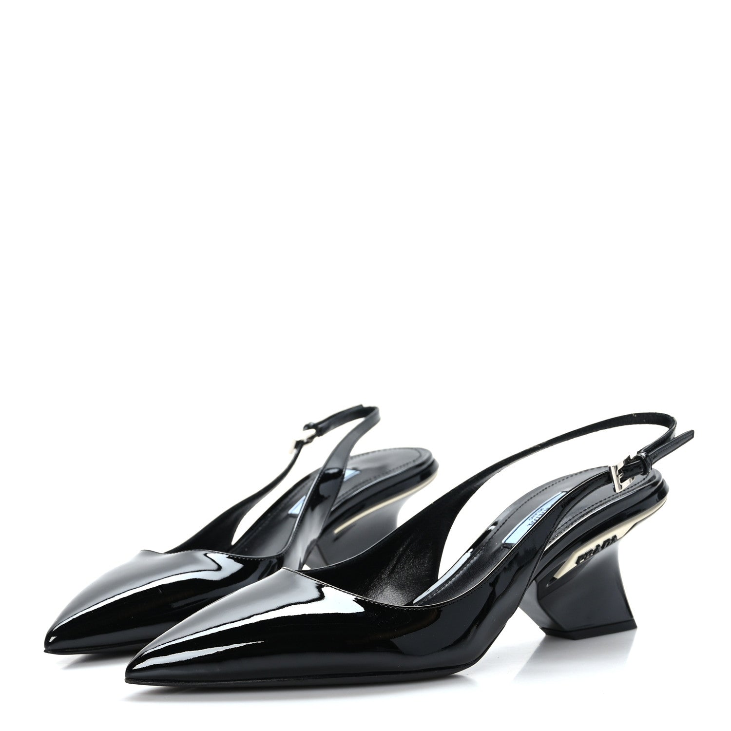 Prada Patent Calfskin Logo Pointed Toe Slingback Wedges 39.5 Black 3 of 7