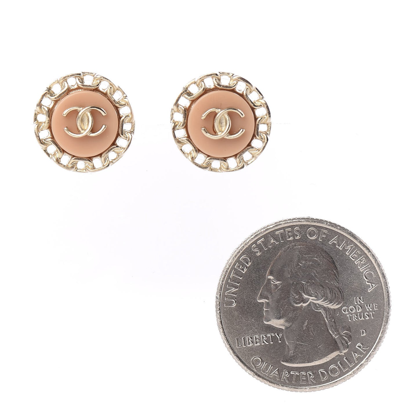 Resin Chain CC Round Earrings Gold Pink