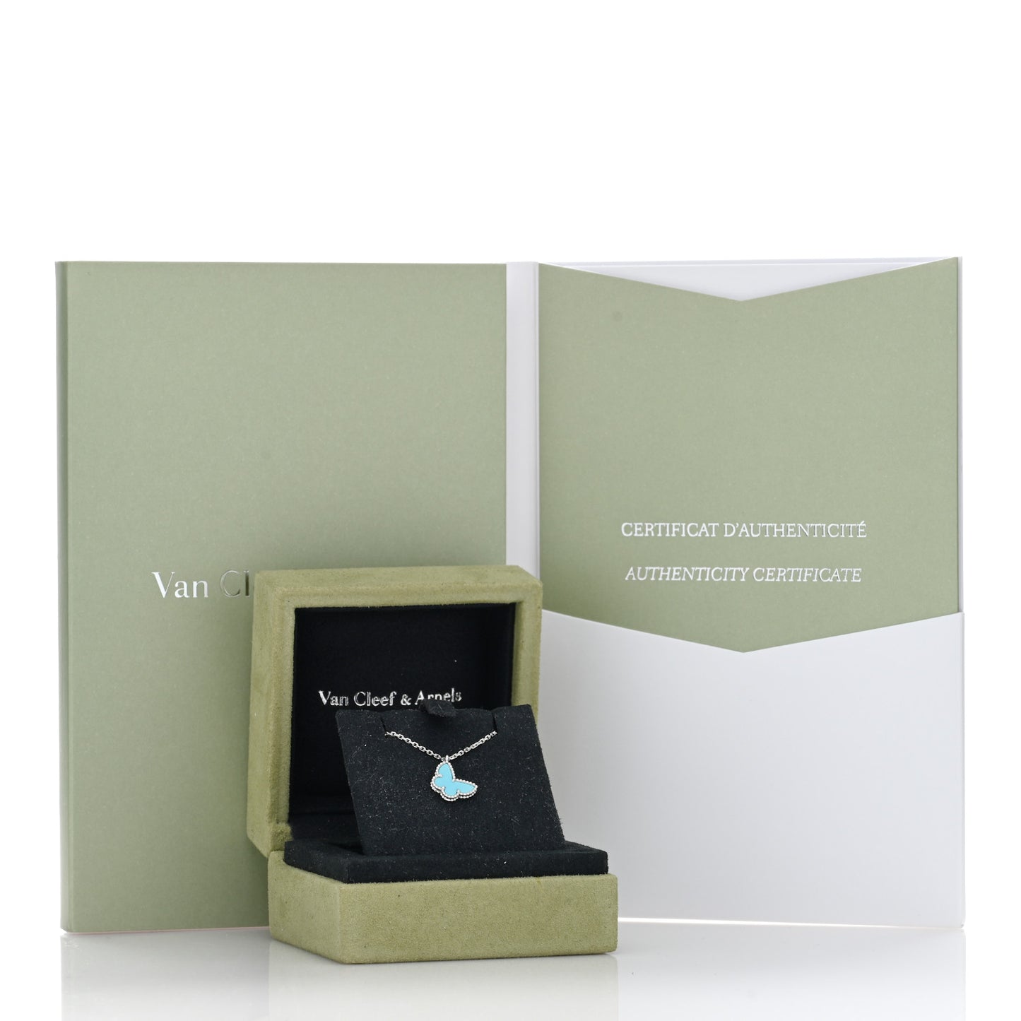 18K White Gold Turquoise Sweet Alhambra Butterfly Pendant Necklace