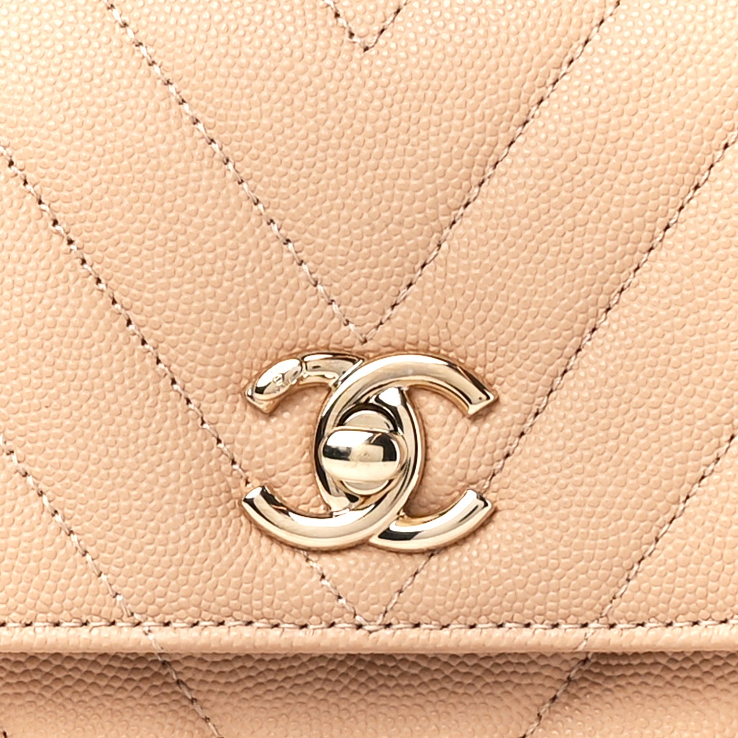 Caviar Chevron Quilted Mini Coco Handle Flap Beige
