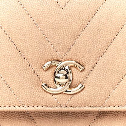 Chanel Caviar Chevron Quilted Mini Coco Handle Flap Beige 9 of 11